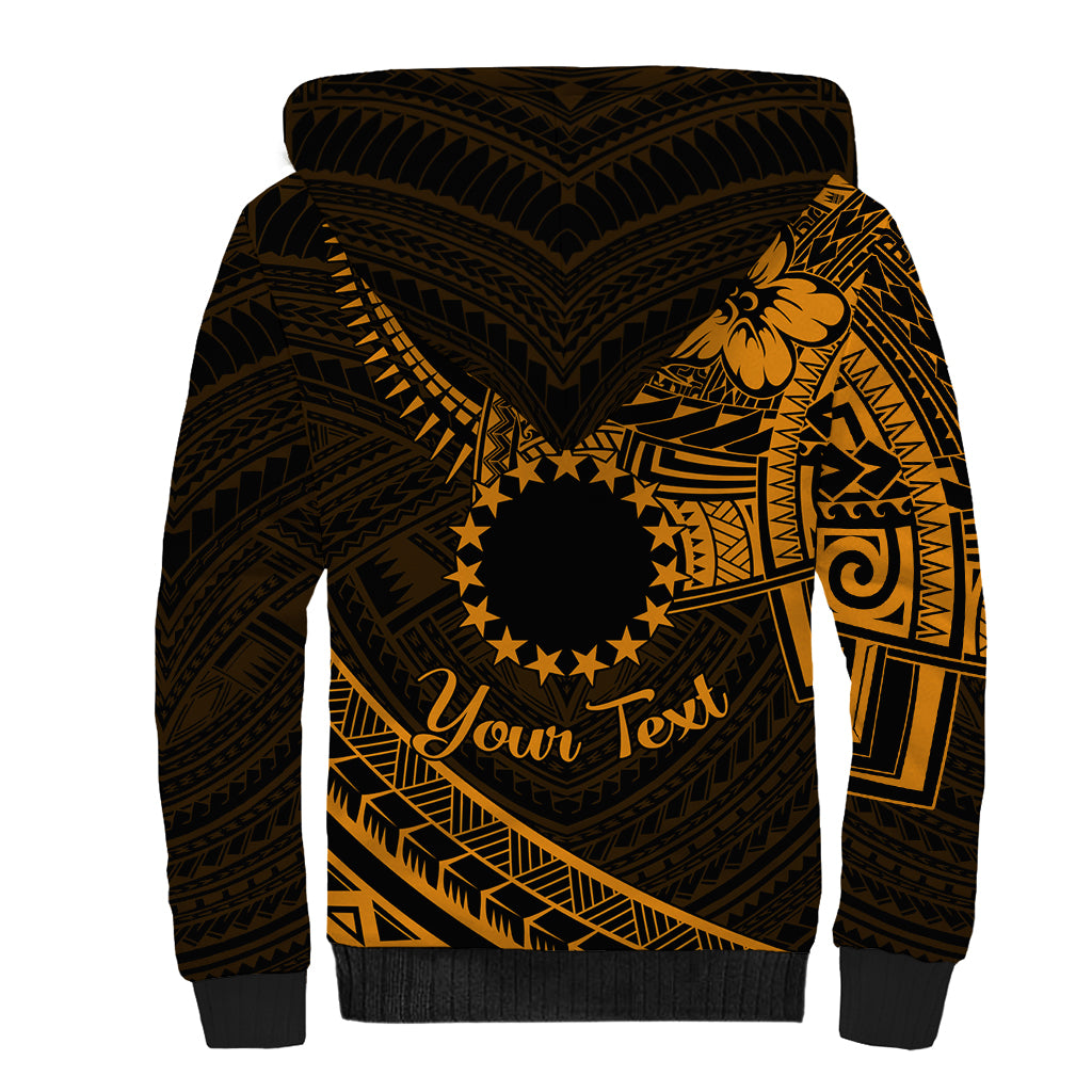 Kia Orana Cook Islands Sherpa Hoodie Circle Stars With Floral Gold Pattern LT01 - Polynesian Pride