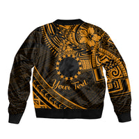 Kia Orana Cook Islands Sleeve Zip Bomber Jacket Circle Stars With Floral Gold Pattern LT01 - Polynesian Pride