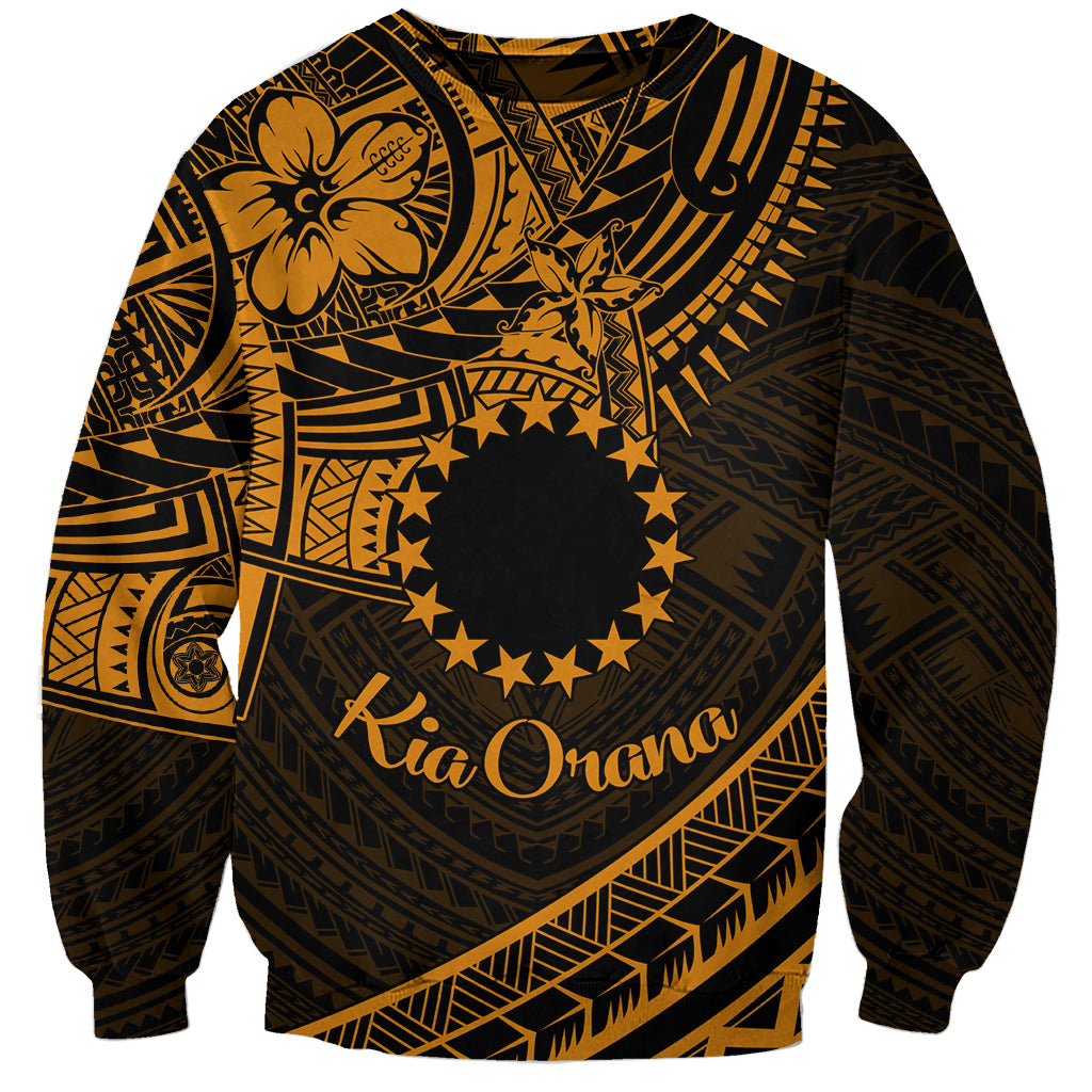 Kia Orana Cook Islands Sweatshirt Circle Stars With Floral Gold Pattern LT01 Unisex Gold - Polynesian Pride