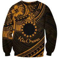 Kia Orana Cook Islands Sweatshirt Circle Stars With Floral Gold Pattern LT01 Unisex Gold - Polynesian Pride