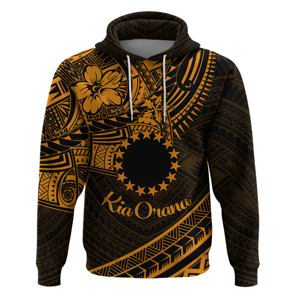 Kia Orana Cook Islands Zip Hoodie Circle Stars With Floral Gold Pattern LT01 Pullover Hoodie Gold - Polynesian Pride