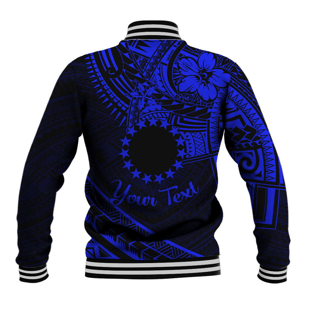 Kia Orana Cook Islands Baseball Jacket Circle Stars With Floral Navy Blue Pattern LT01 - Polynesian Pride