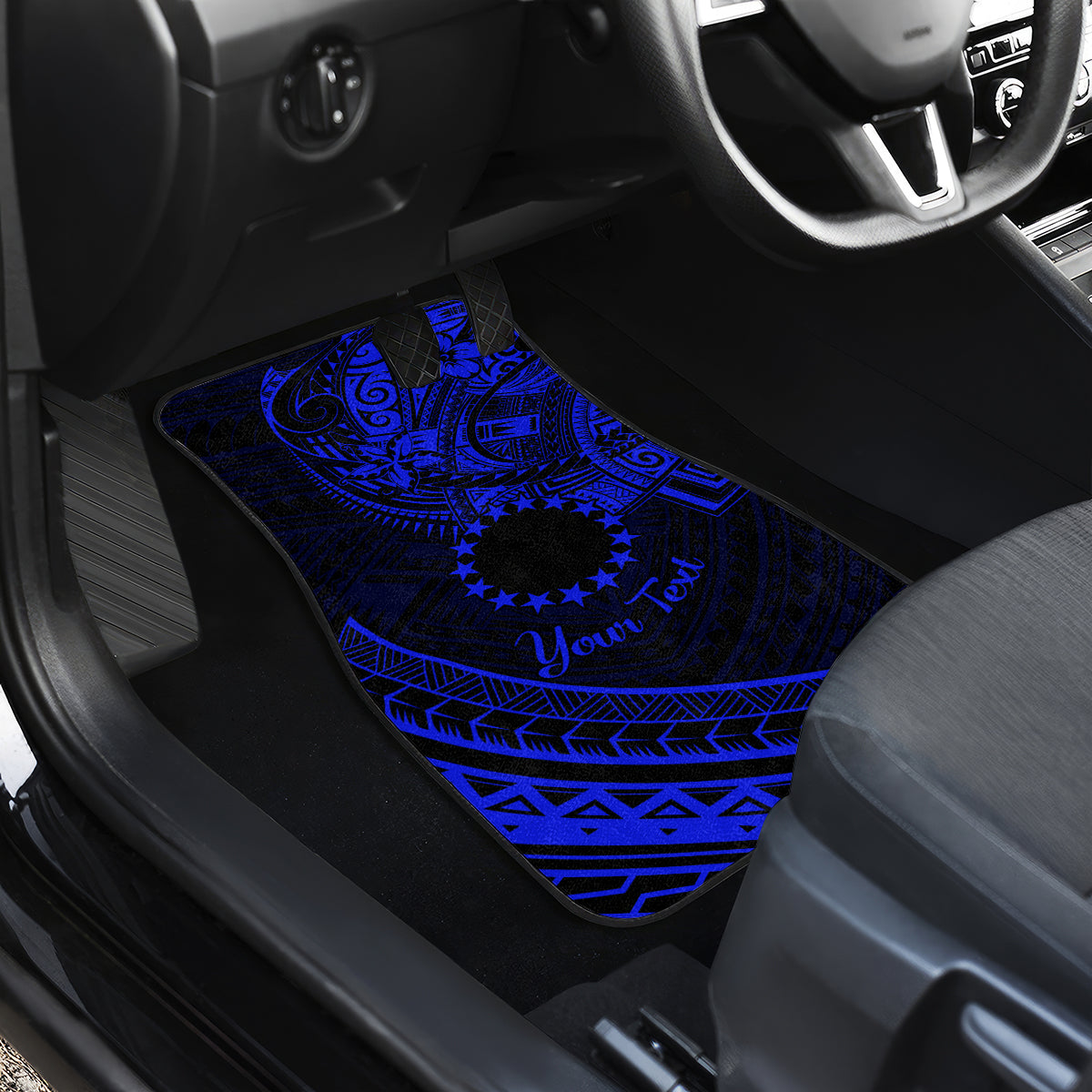 Kia Orana Cook Islands Car Mats Circle Stars With Floral Navy Blue Pattern LT01 - Polynesian Pride