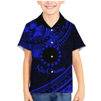 Kia Orana Cook Islands Family Matching Mermaid Dress and Hawaiian Shirt Circle Stars With Floral Navy Blue Pattern LT01 Son's Shirt Blue - Polynesian Pride