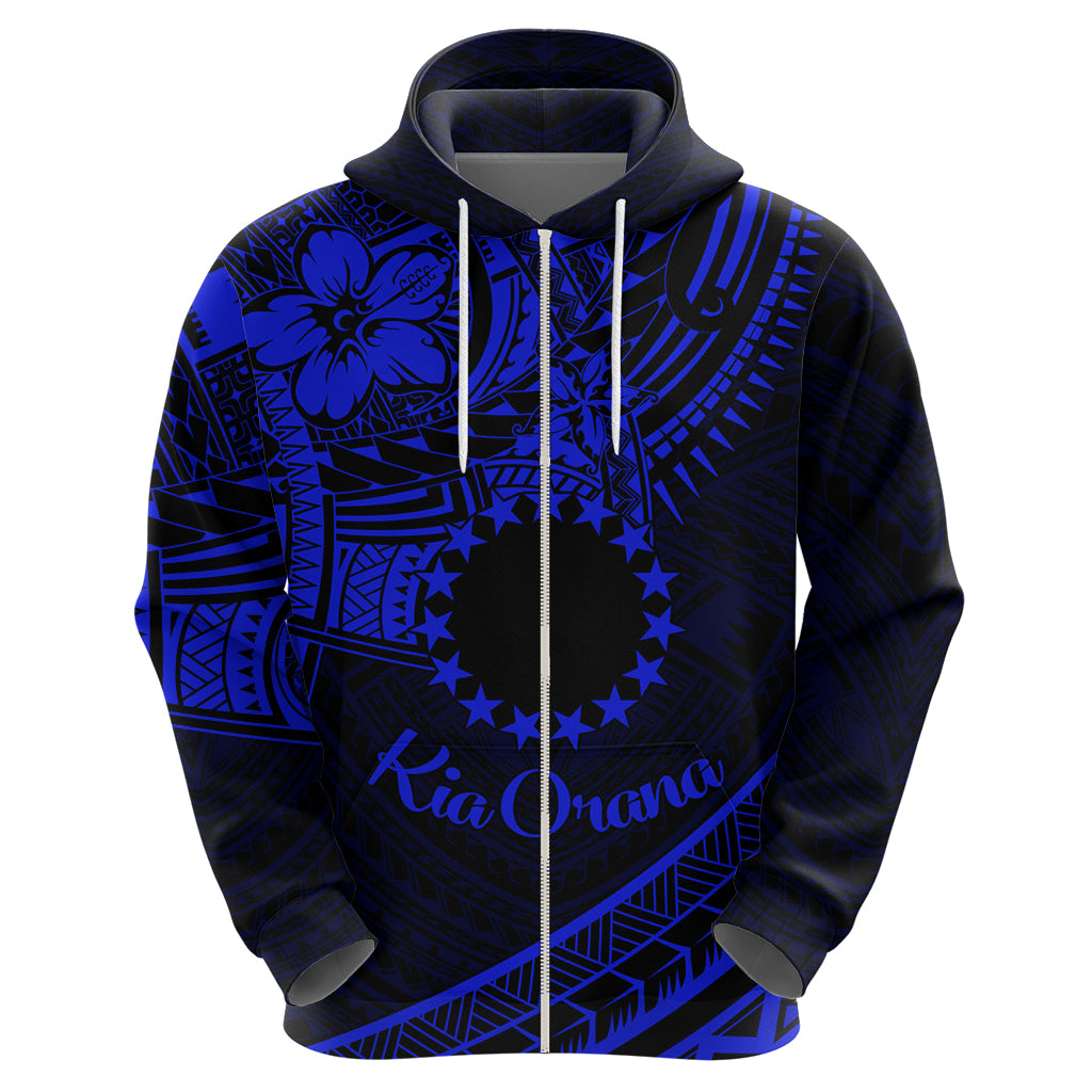 Kia Orana Cook Islands Hoodie Circle Stars With Floral Navy Blue Pattern LT01 - Polynesian Pride