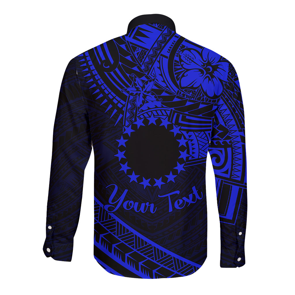 Kia Orana Cook Islands Long Sleeve Button Shirt Circle Stars With Floral Navy Blue Pattern LT01 - Polynesian Pride