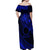 Kia Orana Cook Islands Off Shoulder Maxi Dress Circle Stars With Floral Navy Blue Pattern LT01 - Polynesian Pride