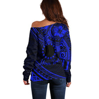 Kia Orana Cook Islands Off Shoulder Sweater Circle Stars With Floral Navy Blue Pattern LT01 - Polynesian Pride