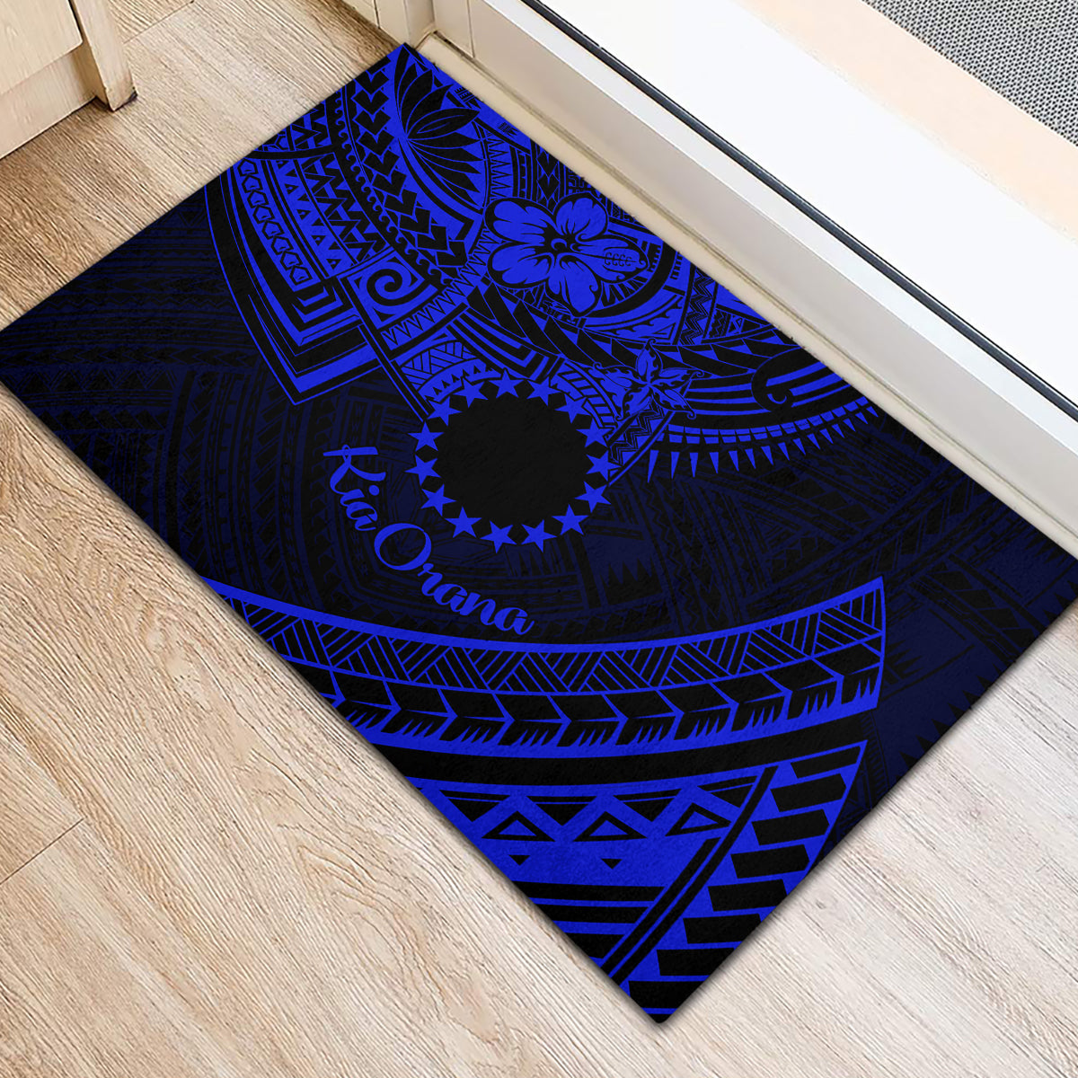 Kia Orana Cook Islands Rubber Doormat Circle Stars With Floral Navy Blue Pattern LT01 - Polynesian Pride