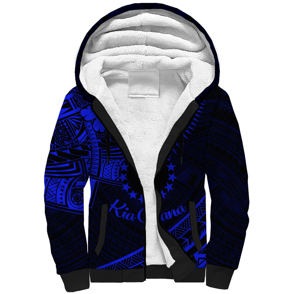 Kia Orana Cook Islands Sherpa Hoodie Circle Stars With Floral Navy Blue Pattern LT01 Unisex Blue - Polynesian Pride