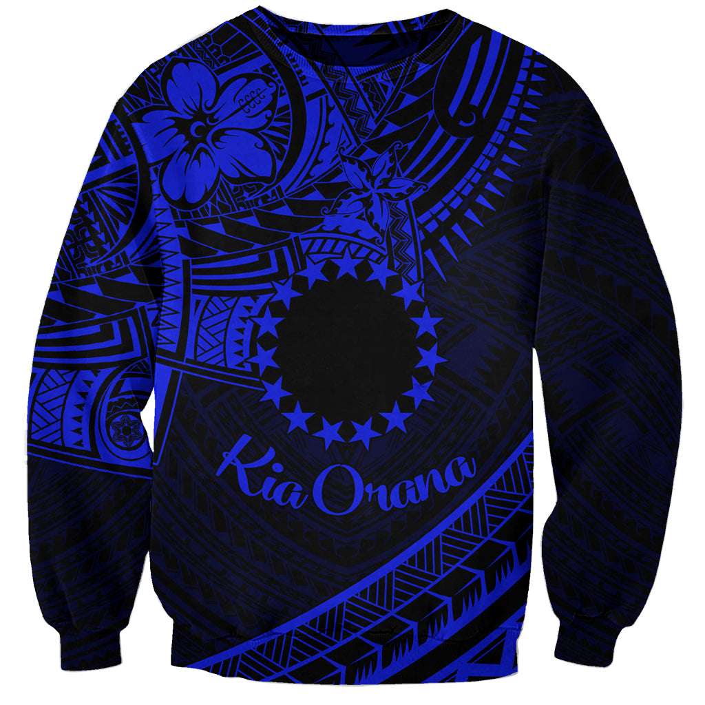 Kia Orana Cook Islands Sweatshirt Circle Stars With Floral Navy Blue Pattern LT01 Unisex Blue - Polynesian Pride