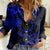 Kia Orana Cook Islands Women Casual Shirt Circle Stars With Floral Navy Blue Pattern LT01 Female Blue - Polynesian Pride