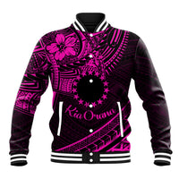 Kia Orana Cook Islands Baseball Jacket Circle Stars With Floral Pink Pattern LT01 Unisex Pink - Polynesian Pride