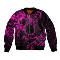 Kia Orana Cook Islands Bomber Jacket Circle Stars With Floral Pink Pattern LT01 Unisex Pink - Polynesian Pride