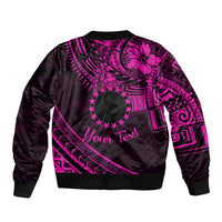 Kia Orana Cook Islands Bomber Jacket Circle Stars With Floral Pink Pattern LT01 - Polynesian Pride