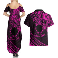 Kia Orana Cook Islands Couples Matching Summer Maxi Dress and Hawaiian Shirt Circle Stars With Floral Pink Pattern LT01 - Polynesian Pride