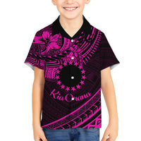 Kia Orana Cook Islands Family Matching Summer Maxi Dress and Hawaiian Shirt Circle Stars With Floral Pink Pattern LT01 Son's Shirt Pink - Polynesian Pride