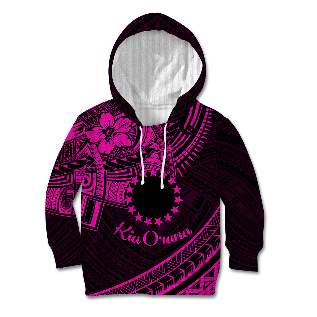 Kia Orana Cook Islands Kid Hoodie Circle Stars With Floral Pink Pattern LT01 Hoodie Pink - Polynesian Pride