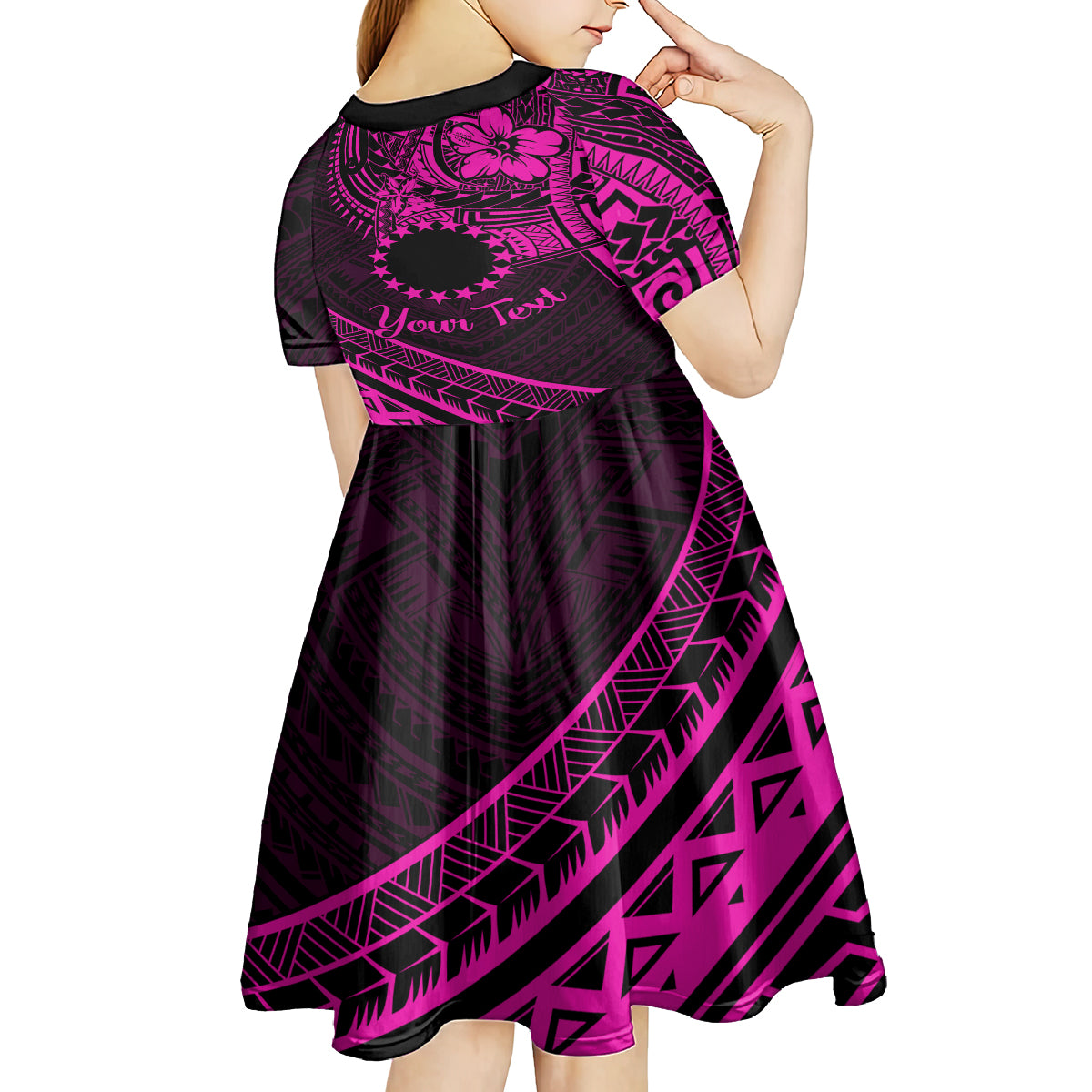 Kia Orana Cook Islands Kid Short Sleeve Dress Circle Stars With Floral Pink Pattern LT01 - Polynesian Pride