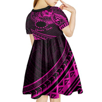 Kia Orana Cook Islands Kid Short Sleeve Dress Circle Stars With Floral Pink Pattern LT01 - Polynesian Pride