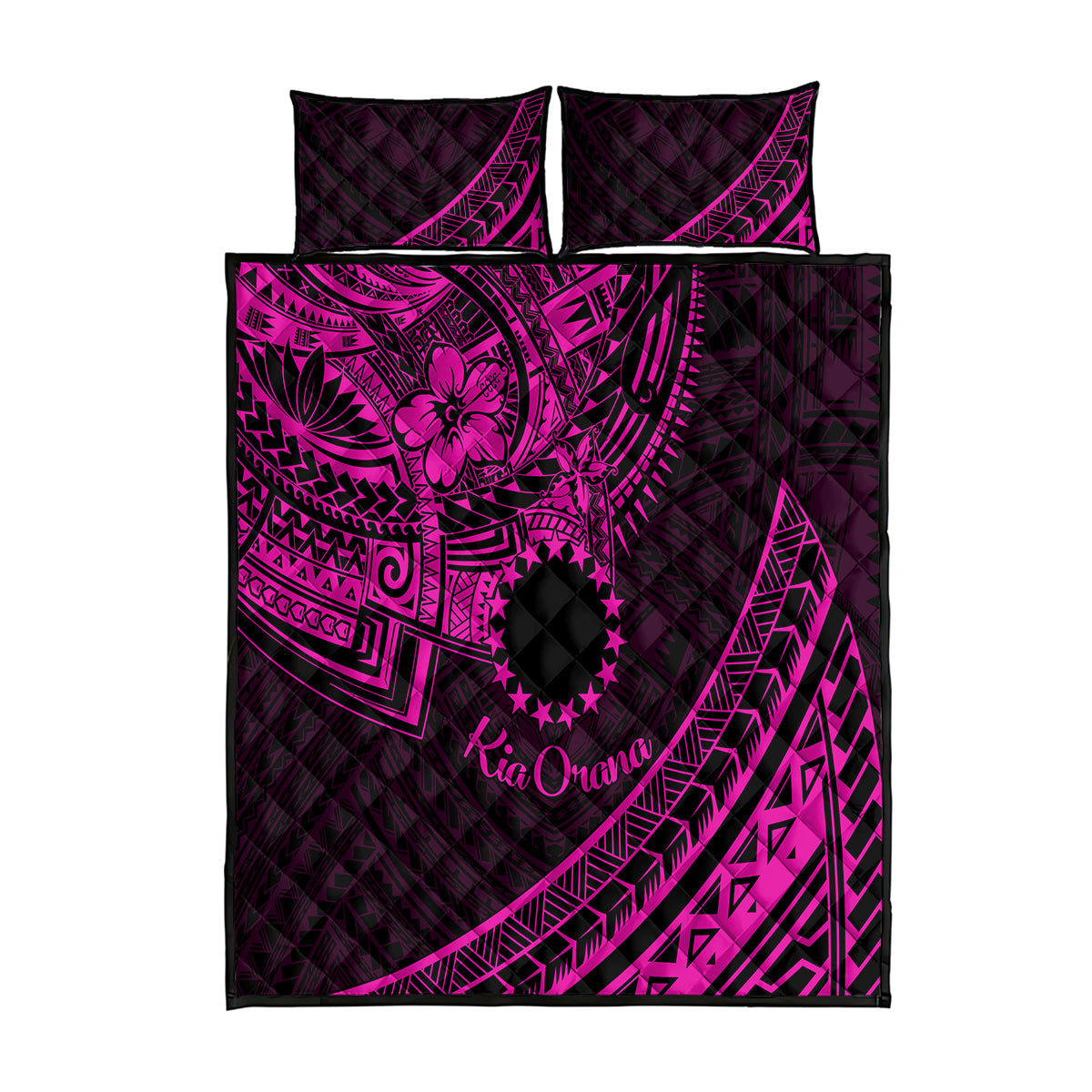 Kia Orana Cook Islands Quilt Bed Set Circle Stars With Floral Pink Pattern LT01 Pink - Polynesian Pride