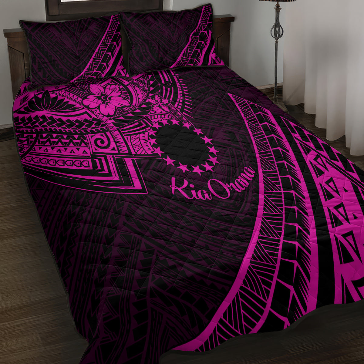 Kia Orana Cook Islands Quilt Bed Set Circle Stars With Floral Pink Pattern LT01 - Polynesian Pride