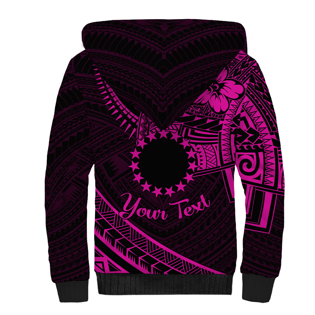 Kia Orana Cook Islands Sherpa Hoodie Circle Stars With Floral Pink Pattern LT01 - Polynesian Pride