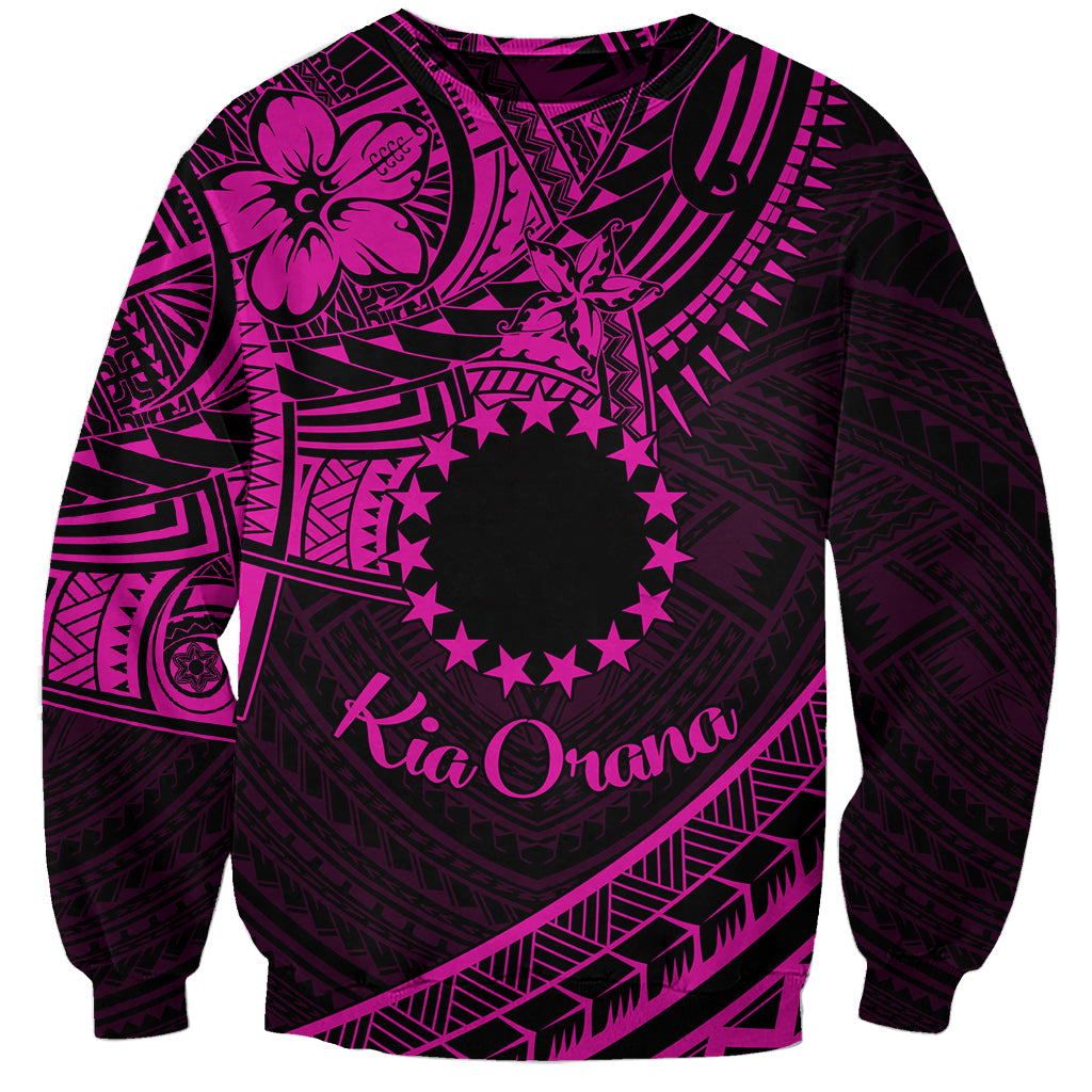 Kia Orana Cook Islands Sweatshirt Circle Stars With Floral Pink Pattern LT01 Unisex Pink - Polynesian Pride