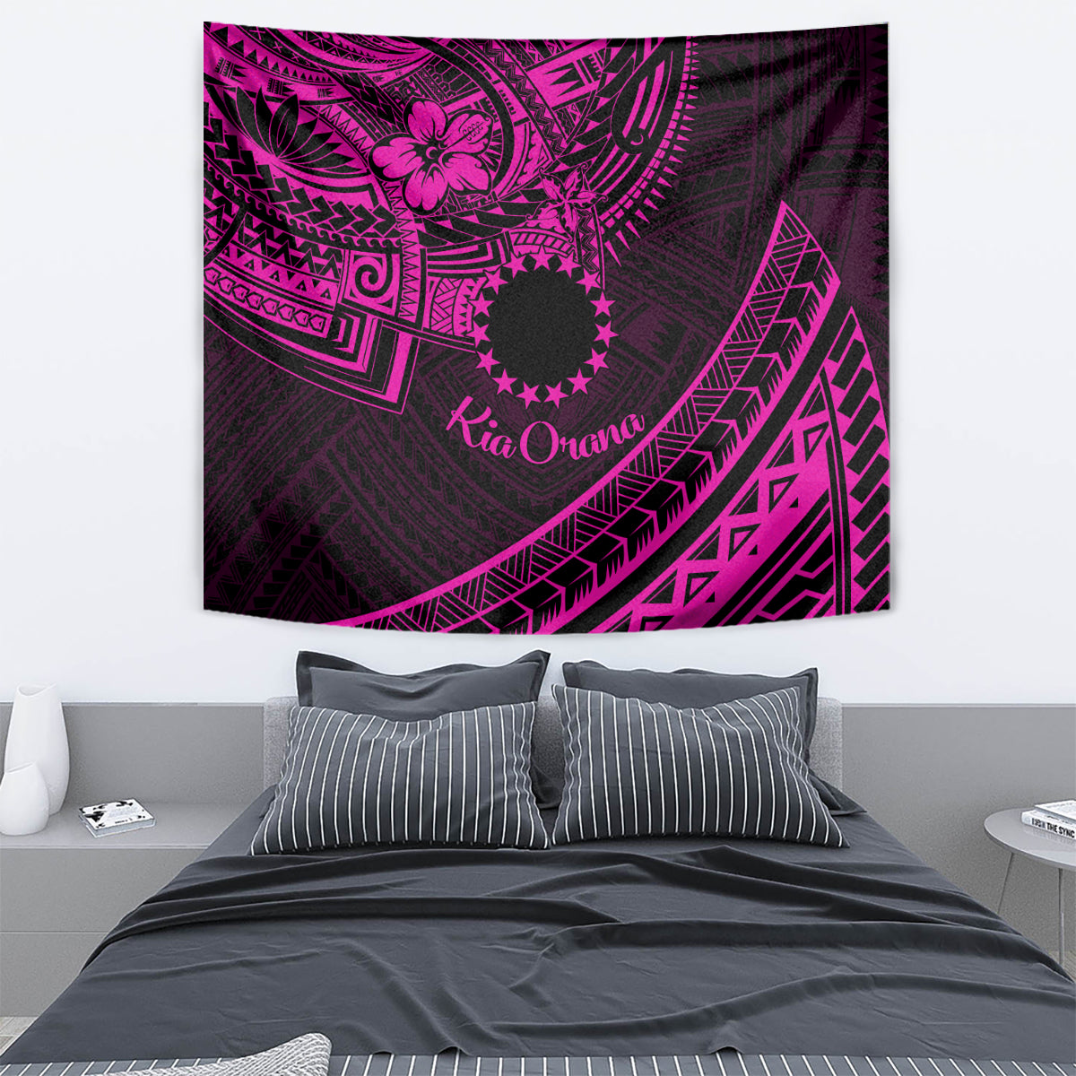 Kia Orana Cook Islands Tapestry Circle Stars With Floral Pink Pattern LT01 - Polynesian Pride
