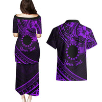 Kia Orana Cook Islands Couples Matching Puletasi Dress and Hawaiian Shirt Circle Stars With Floral Purple Pattern LT01 - Polynesian Pride