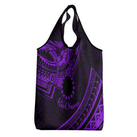 Kia Orana Cook Islands Grocery Bag Circle Stars With Floral Purple Pattern