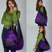Kia Orana Cook Islands Grocery Bag Circle Stars With Floral Purple Pattern