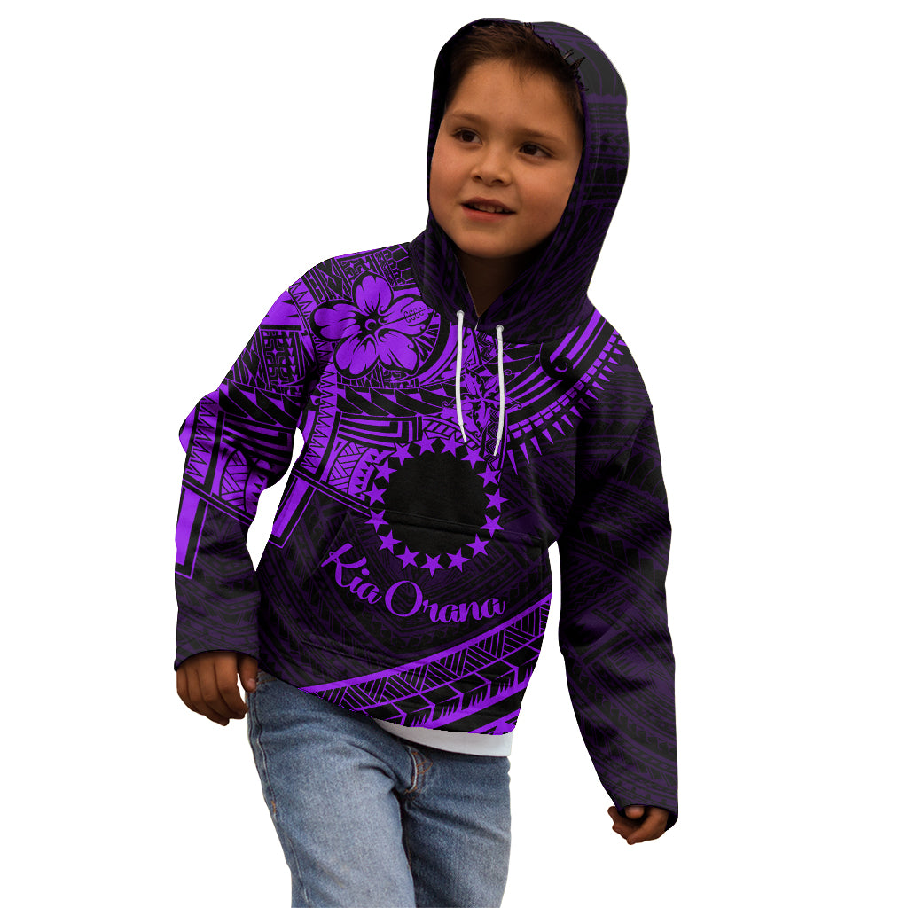 Kia Orana Cook Islands Kid Hoodie Circle Stars With Floral Purple Pattern LT01 - Polynesian Pride