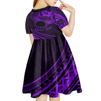 Kia Orana Cook Islands Kid Short Sleeve Dress Circle Stars With Floral Purple Pattern LT01 - Polynesian Pride