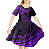 Kia Orana Cook Islands Kid Short Sleeve Dress Circle Stars With Floral Purple Pattern LT01 - Polynesian Pride