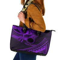 Kia Orana Cook Islands Leather Tote Bag Circle Stars With Floral Purple Pattern LT01 Purple - Polynesian Pride