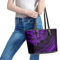 Kia Orana Cook Islands Leather Tote Bag Circle Stars With Floral Purple Pattern LT01 - Polynesian Pride