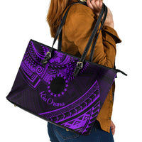 Kia Orana Cook Islands Leather Tote Bag Circle Stars With Floral Purple Pattern LT01 - Polynesian Pride