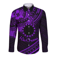 Kia Orana Cook Islands Long Sleeve Button Shirt Circle Stars With Floral Purple Pattern LT01 Unisex Purple - Polynesian Pride
