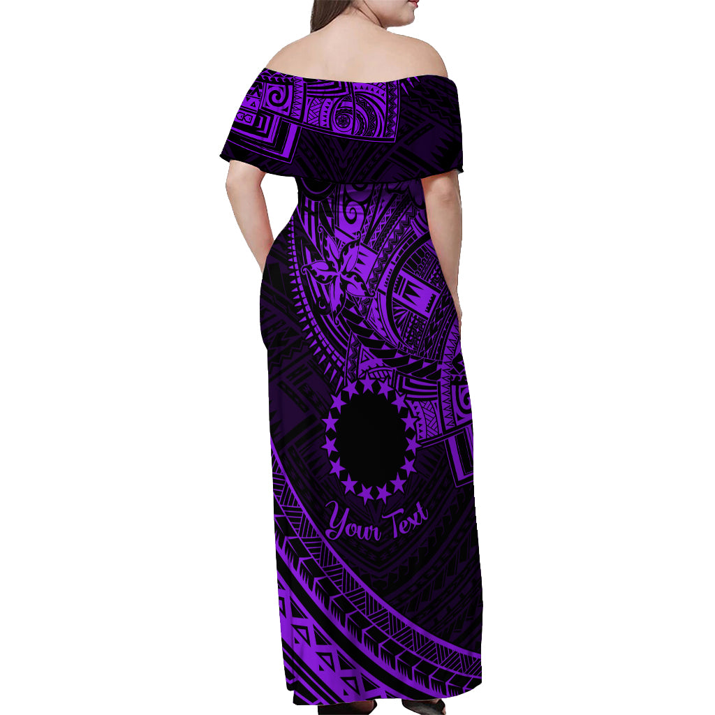 Kia Orana Cook Islands Off Shoulder Maxi Dress Circle Stars With Floral Purple Pattern LT01 - Polynesian Pride