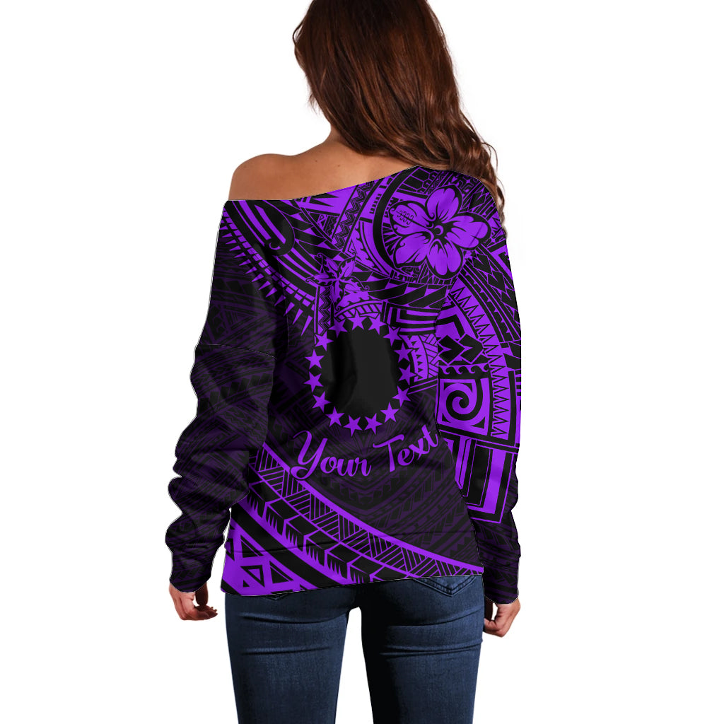 Kia Orana Cook Islands Off Shoulder Sweater Circle Stars With Floral Purple Pattern LT01 - Polynesian Pride