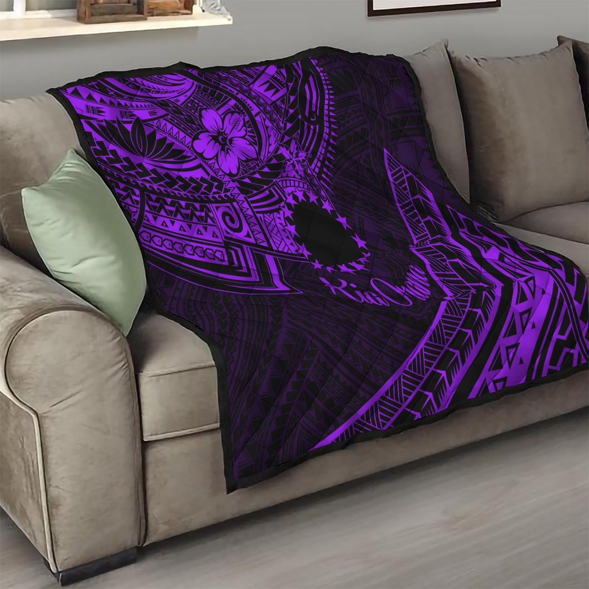 Kia Orana Cook Islands Quilt Circle Stars With Floral Purple Pattern LT01 - Polynesian Pride