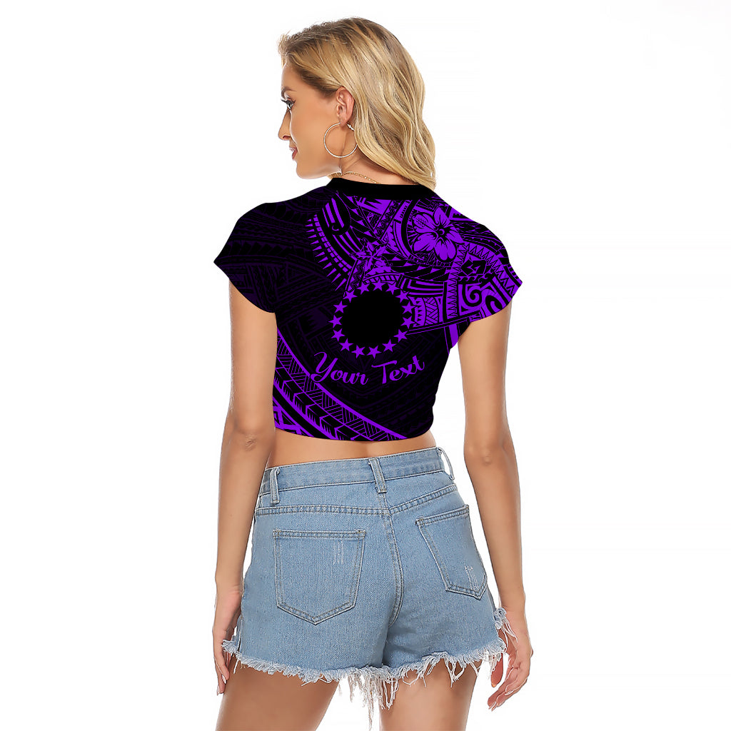 Kia Orana Cook Islands Raglan Cropped T Shirt Circle Stars With Floral Purple Pattern LT01 - Polynesian Pride
