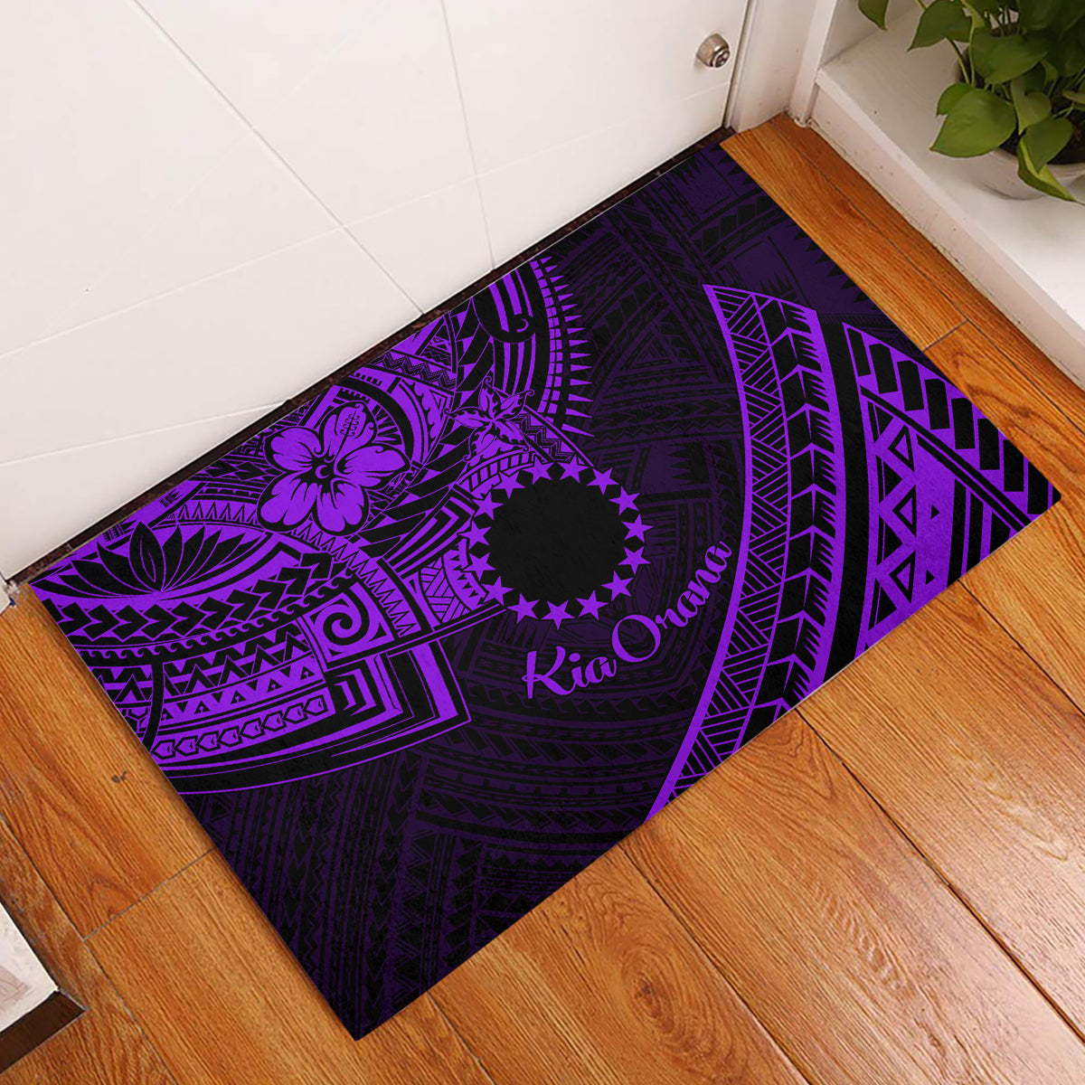 Kia Orana Cook Islands Rubber Doormat Circle Stars With Floral Purple Pattern LT01 Purple - Polynesian Pride