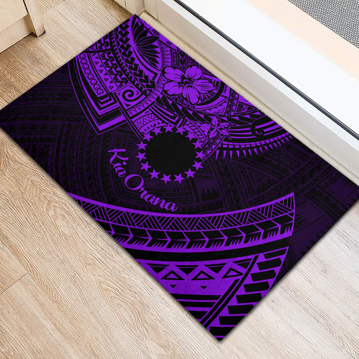 Kia Orana Cook Islands Rubber Doormat Circle Stars With Floral Purple Pattern LT01 - Polynesian Pride