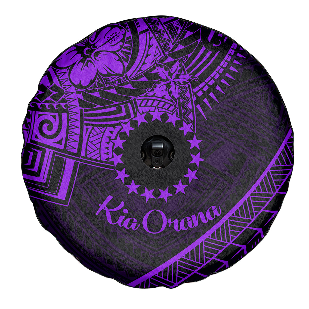 Kia Orana Cook Islands Spare Tire Cover Circle Stars With Floral Purple Pattern LT01 - Polynesian Pride