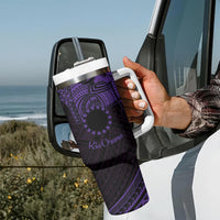 Kia Orana Cook Islands Tumbler With Handle Circle Stars With Floral Purple Pattern