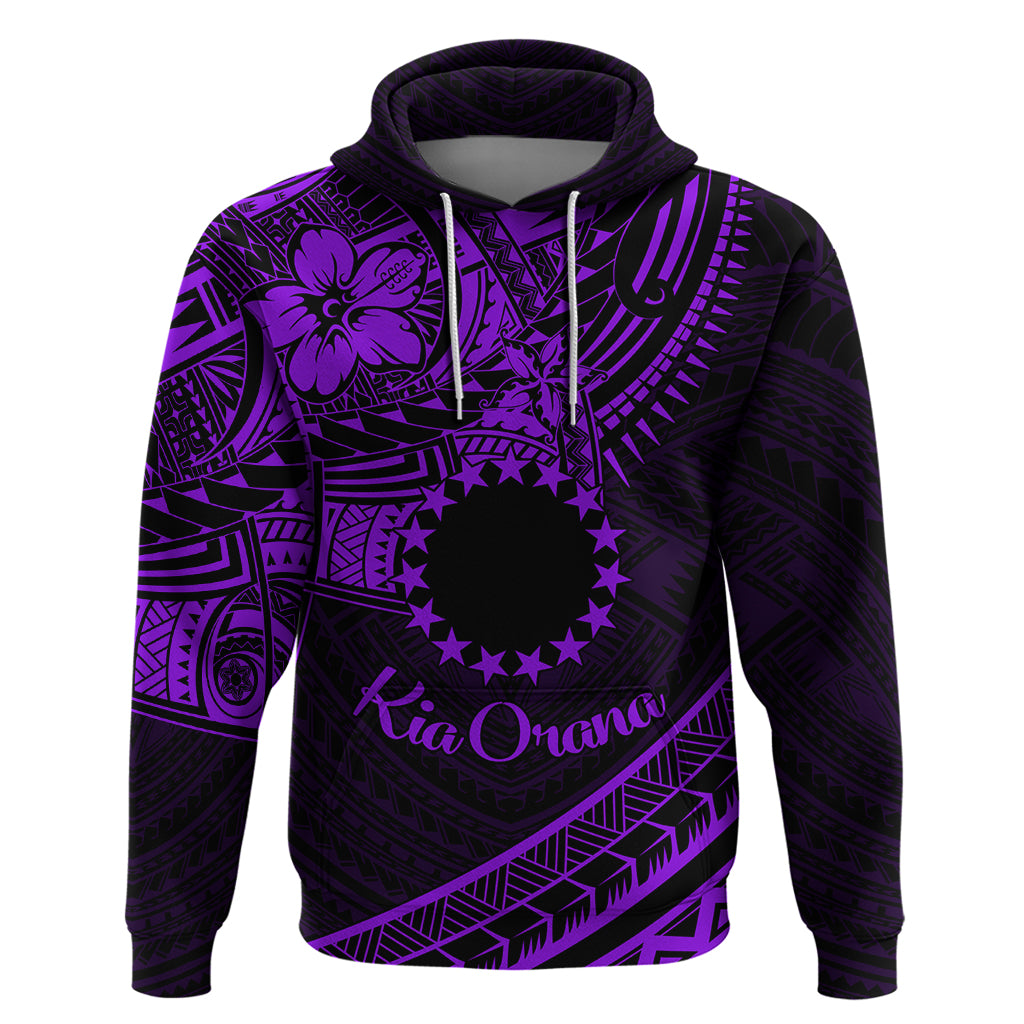 Kia Orana Cook Islands Zip Hoodie Circle Stars With Floral Purple Pattern LT01 Pullover Hoodie Purple - Polynesian Pride