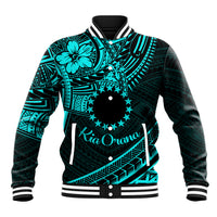 Kia Orana Cook Islands Baseball Jacket Circle Stars With Floral Turquoise Pattern LT01 Unisex Turquoise - Polynesian Pride