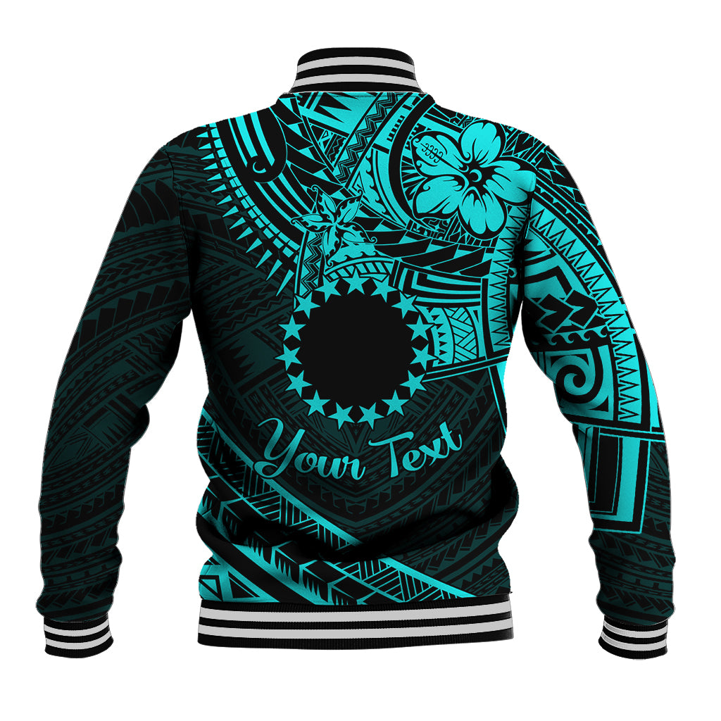 Kia Orana Cook Islands Baseball Jacket Circle Stars With Floral Turquoise Pattern LT01 - Polynesian Pride